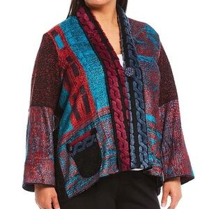 Ali‎ Miles Patchwork Mixed Media Shacket Sweater Jacket Sherpa Size XL Petite